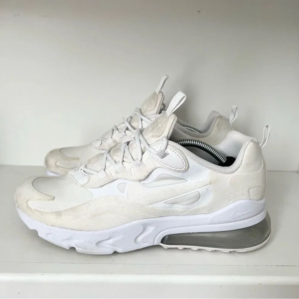 Nike Air Max 270 React Running Shoes Ivory BQ0103-100 Lace Up Size 7Y
